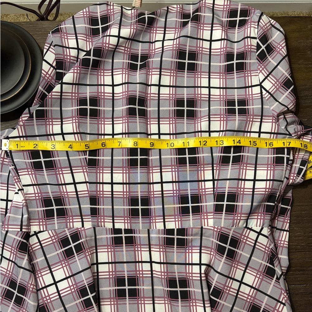 Purple Plaid High Low Button down Long Sleeve Shirt Dress - Picture 6 of 6
